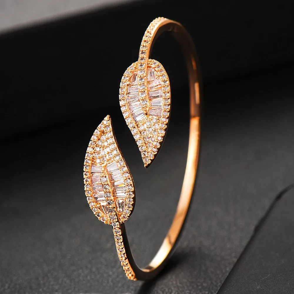Sparkling Leaf Inspired Adjustable Bangle Ring, Bracelet or Necklace Sets