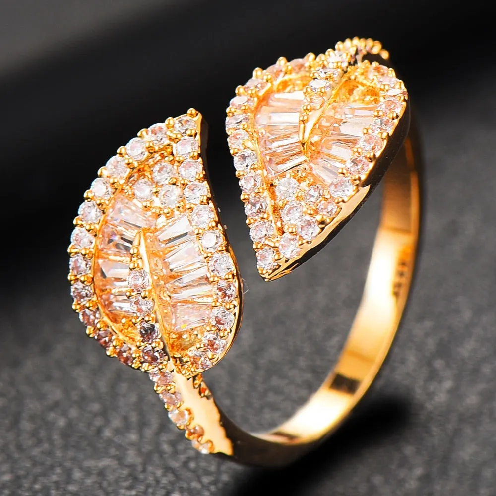 Sparkling Leaf Inspired Adjustable Bangle Ring, Bracelet or Necklace Sets