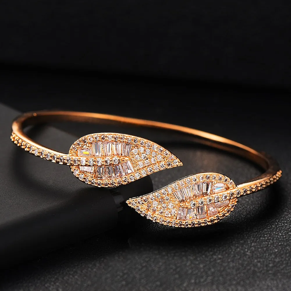 Sparkling Leaf Inspired Adjustable Bangle Ring, Bracelet or Necklace Sets