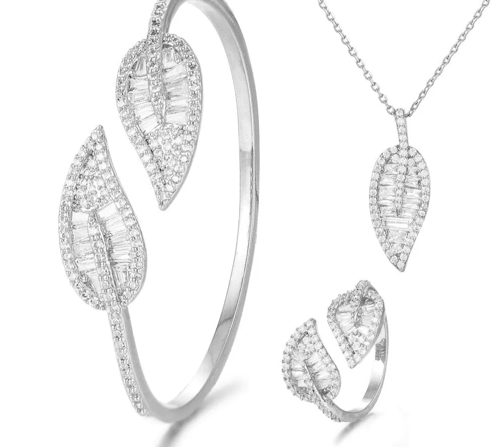 Sparkling Leaf Inspired Adjustable Bangle Ring, Bracelet or Necklace Sets