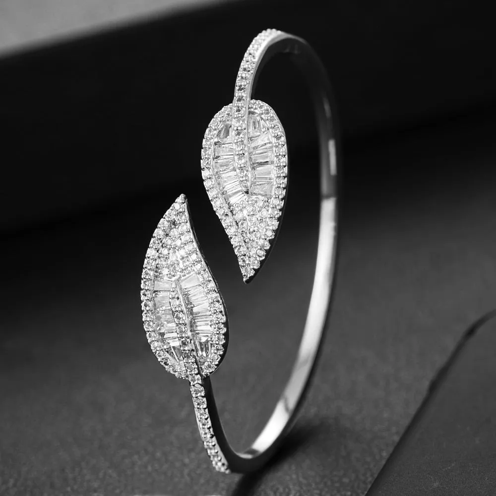 Sparkling Leaf Inspired Adjustable Bangle Ring, Bracelet or Necklace Sets