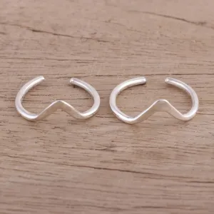Steady Rhythm Modern Polished Sterling Silver Toe Band Rings (Pair)