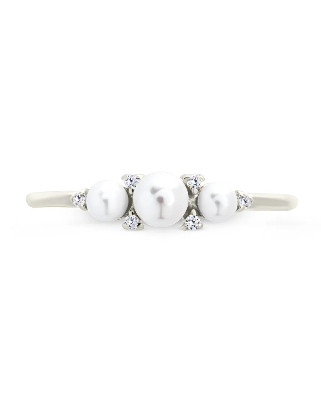 Sterling Silver Amber Triple Pearl CZ Studded Ring