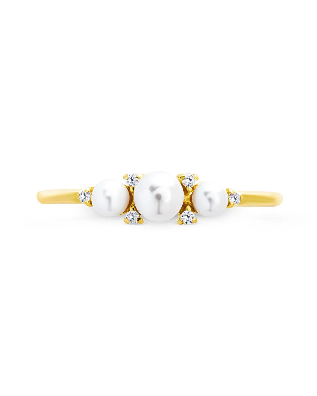 Sterling Silver Amber Triple Pearl CZ Studded Ring