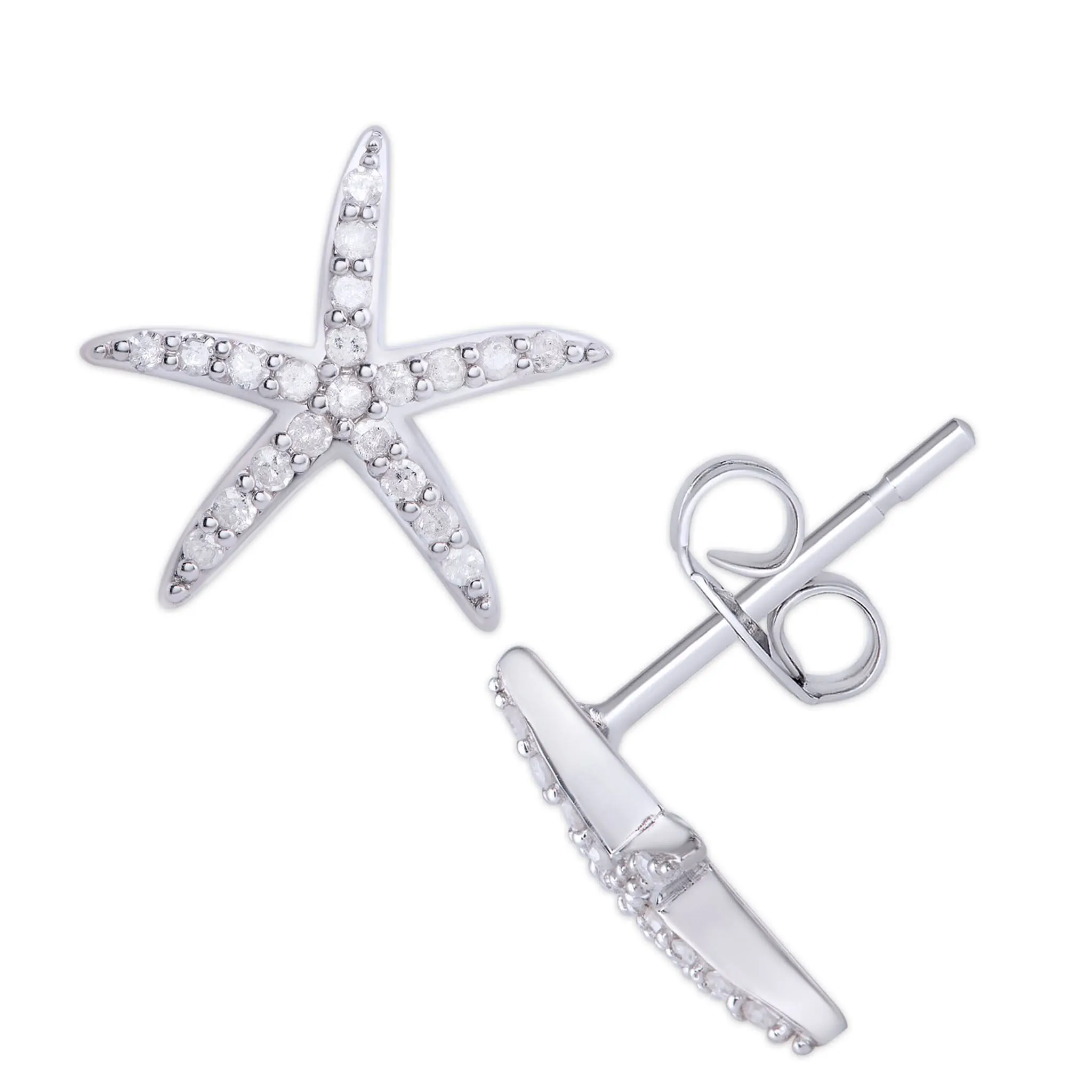 Sterling Silver Diamond Starfish Stud Earrings