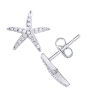 Sterling Silver Diamond Starfish Stud Earrings