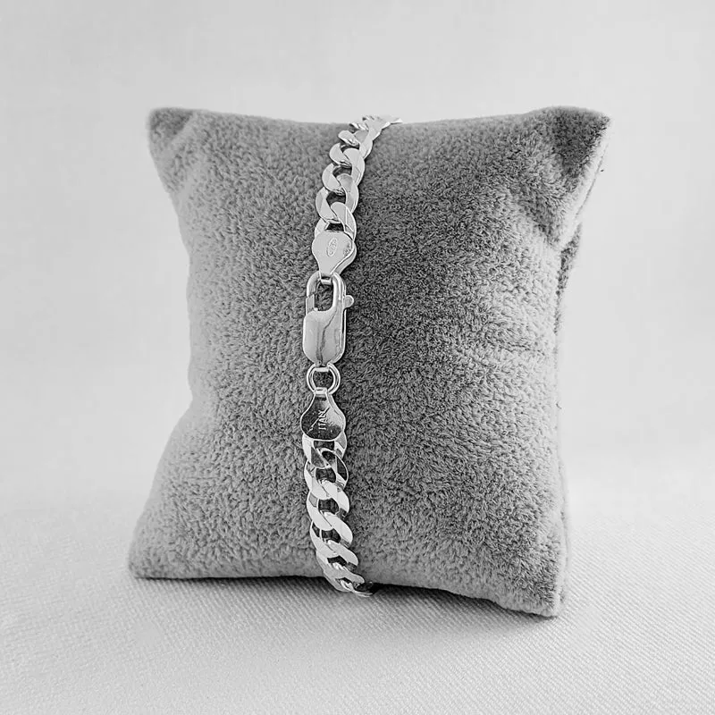 Sterling Silver Flat Curb Bracelet - 7mm