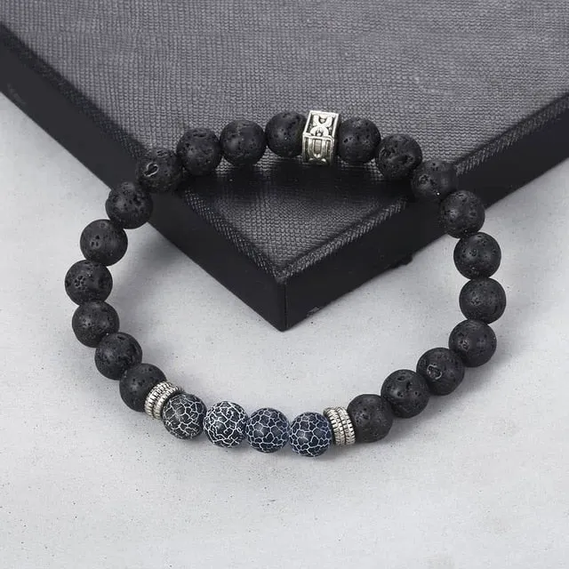 Tiger Eye Stone Bead Bracelet with Cuban Link Chain Bracelet