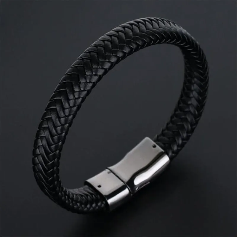 Trendy Genuine Charm Leather Stainless Steel Multilayer Braided Bracelets