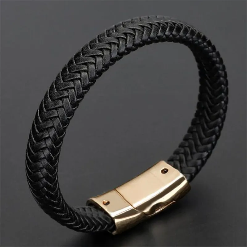 Trendy Genuine Charm Leather Stainless Steel Multilayer Braided Bracelets