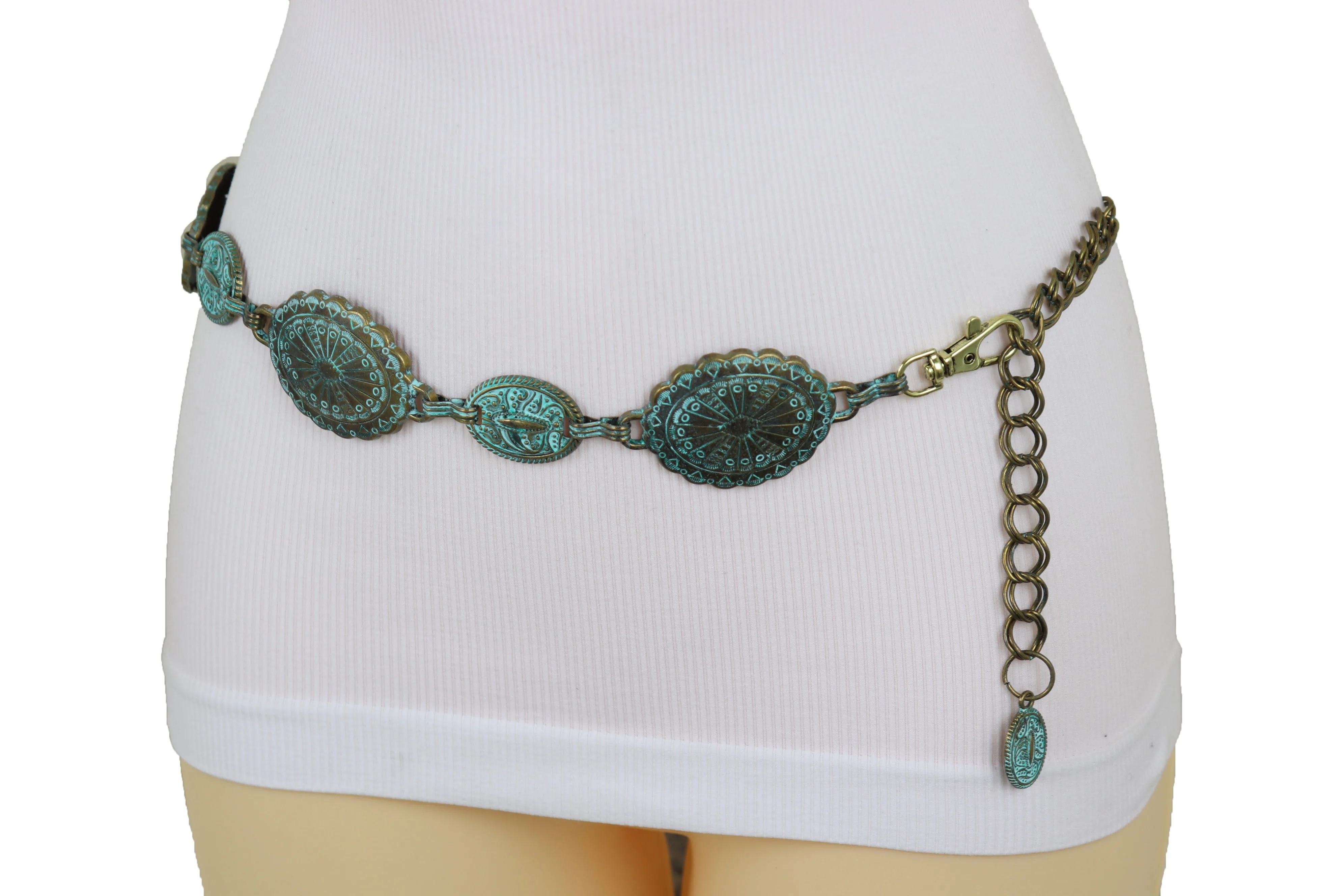 Turquoise Bohemian Antique Metal Chain Belt