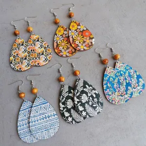 Vintage Boho Chic Wooden Drop Earrings