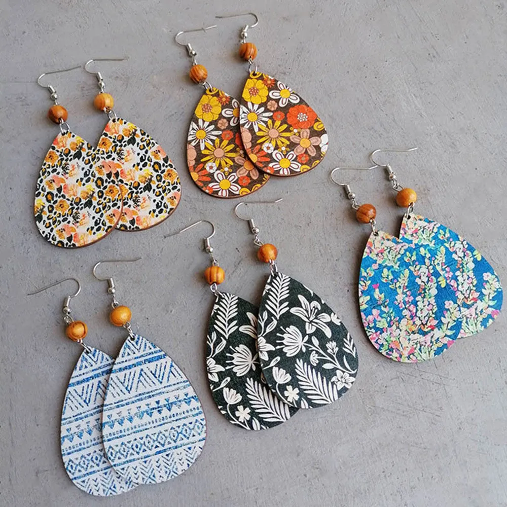 Vintage Boho Chic Wooden Drop Earrings