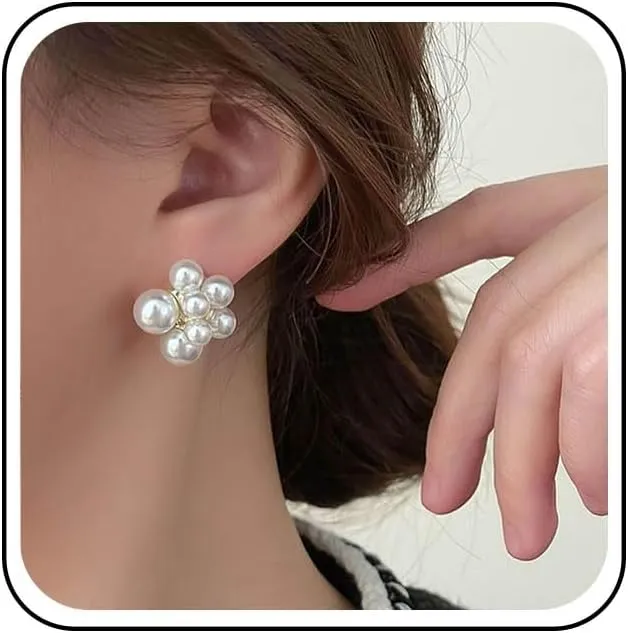 Vintage Cluster Pearl Stud Earrings Gold Pearl Cluster Earrings Wedding Pearl Earrings Multi Pearl Bead Earrings Jewelry for Women