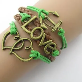 Vintage Pulseras Love Heart Leather wrap Bracelets men Jewelry For Women Owl Anchor handmade bangles bohemian bijoux femme