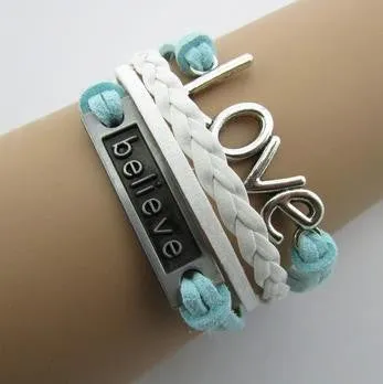 Vintage Pulseras Love Heart Leather wrap Bracelets men Jewelry For Women Owl Anchor handmade bangles bohemian bijoux femme