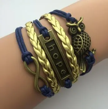 Vintage Pulseras Love Heart Leather wrap Bracelets men Jewelry For Women Owl Anchor handmade bangles bohemian bijoux femme