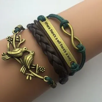 Vintage Pulseras Love Heart Leather wrap Bracelets men Jewelry For Women Owl Anchor handmade bangles bohemian bijoux femme