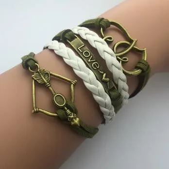 Vintage Pulseras Love Heart Leather wrap Bracelets men Jewelry For Women Owl Anchor handmade bangles bohemian bijoux femme