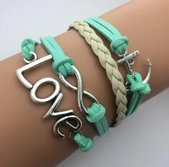 Vintage Pulseras Love Heart Leather wrap Bracelets men Jewelry For Women Owl Anchor handmade bangles bohemian bijoux femme