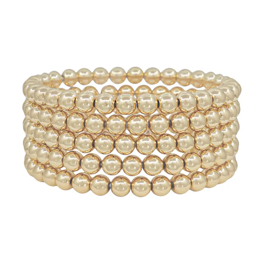 Water Resistant Gold 6MM Beaded Stack Of 5