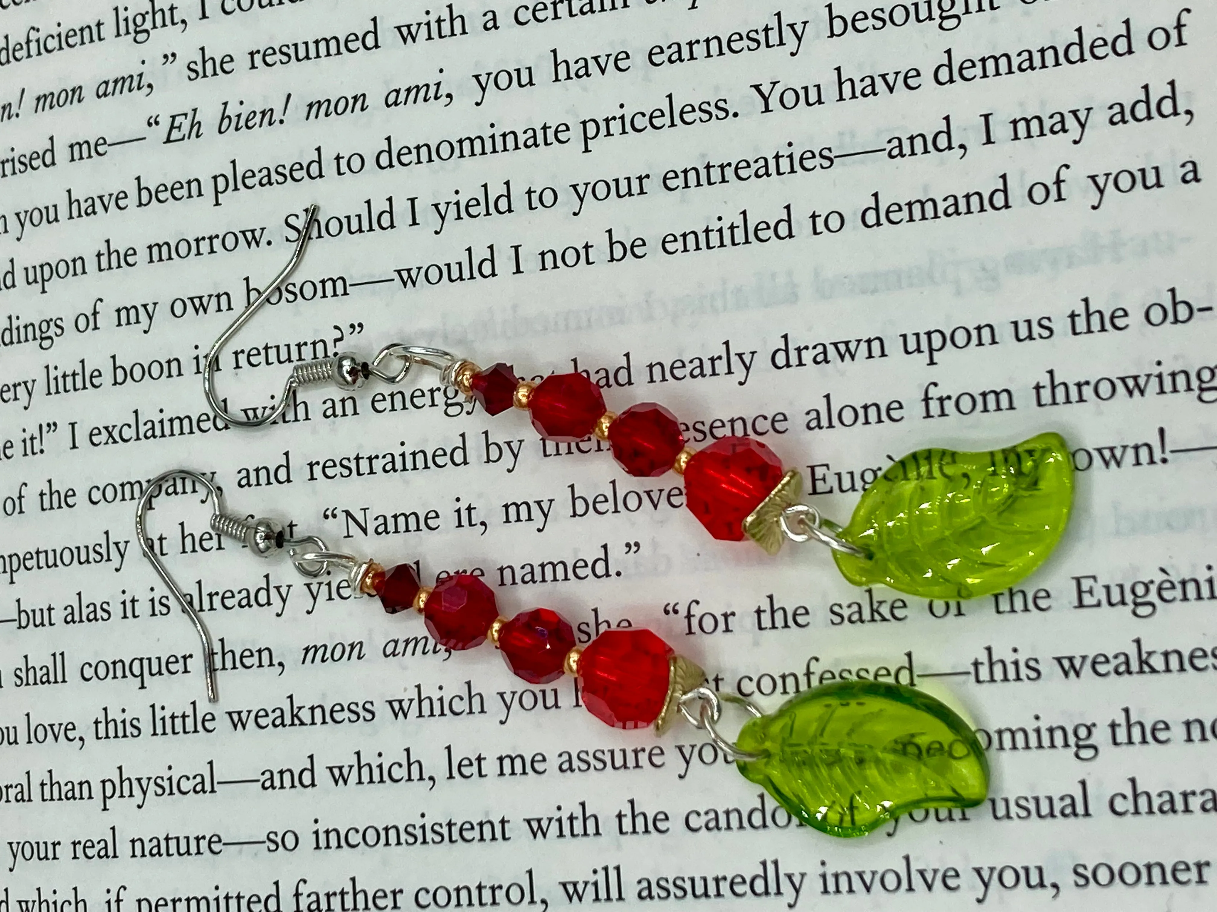 Whimsical Red And Green Beaded Earrings, Hippie Vibe, Shabby Chic, Boho Chic, Nature Inspired, Bohemian