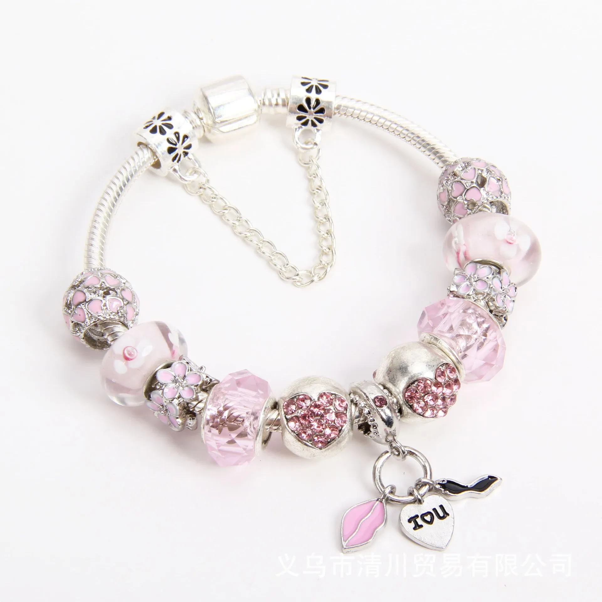 Wholesale DIY Fashion Versatile Pink Ladies Crystal Diamond Beaded Bracelet (F) JDC-BT-QinC001