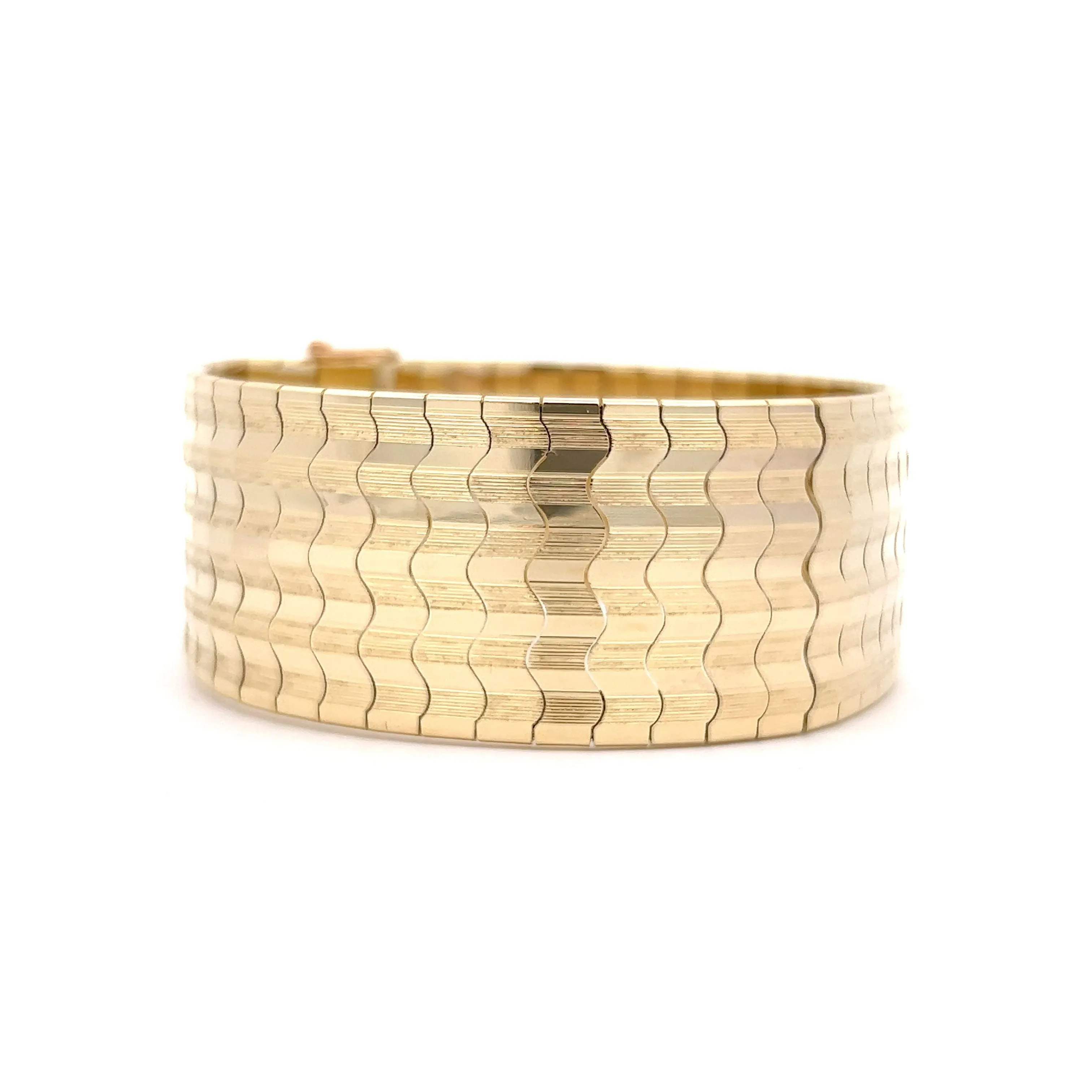 Wide Textured Bracelet in 14k Yellow Gold