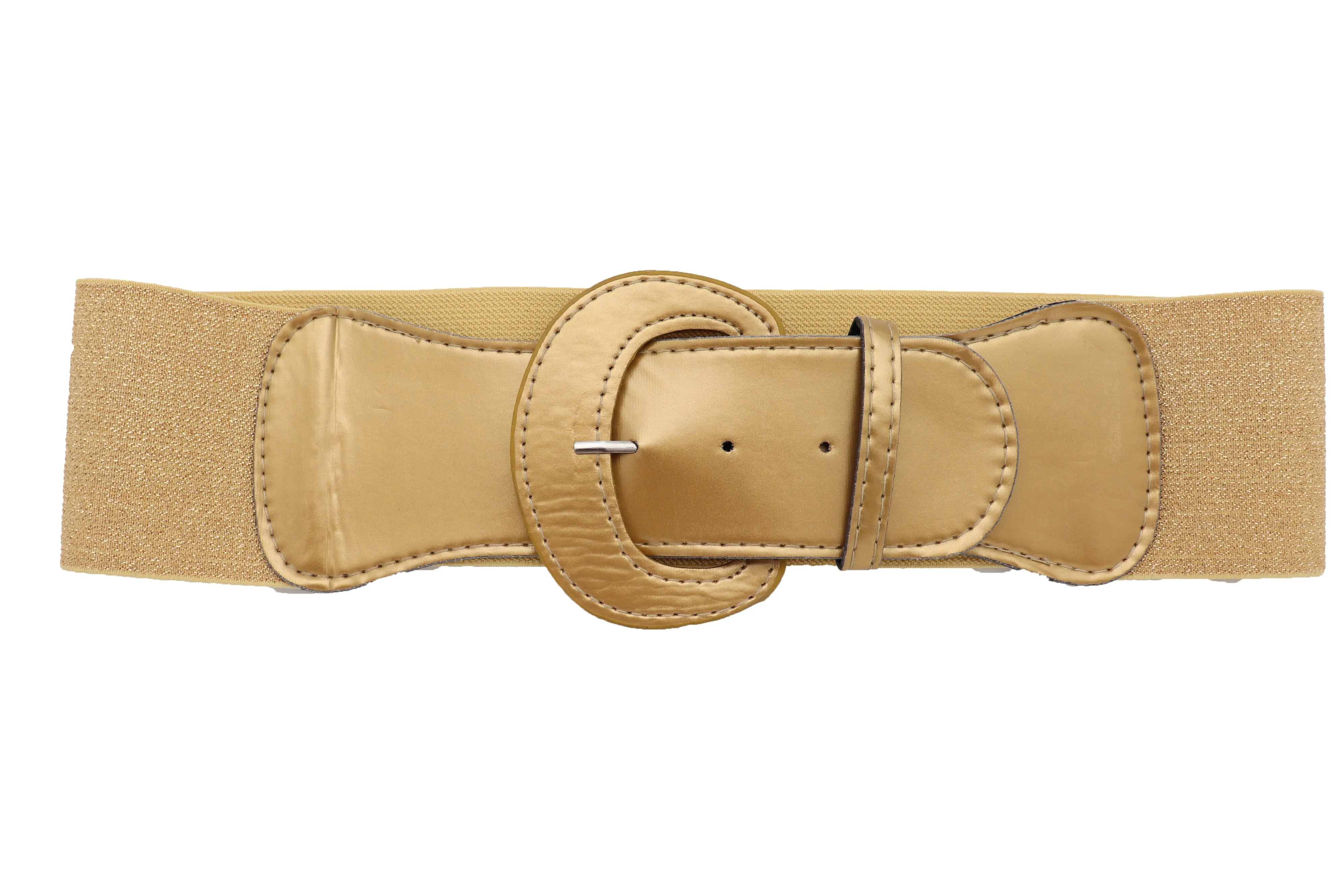 Women High Waist Hip Wide Elastic Gold Color Fashion Belt Big Buckle Adjustable Band Fits Size S M