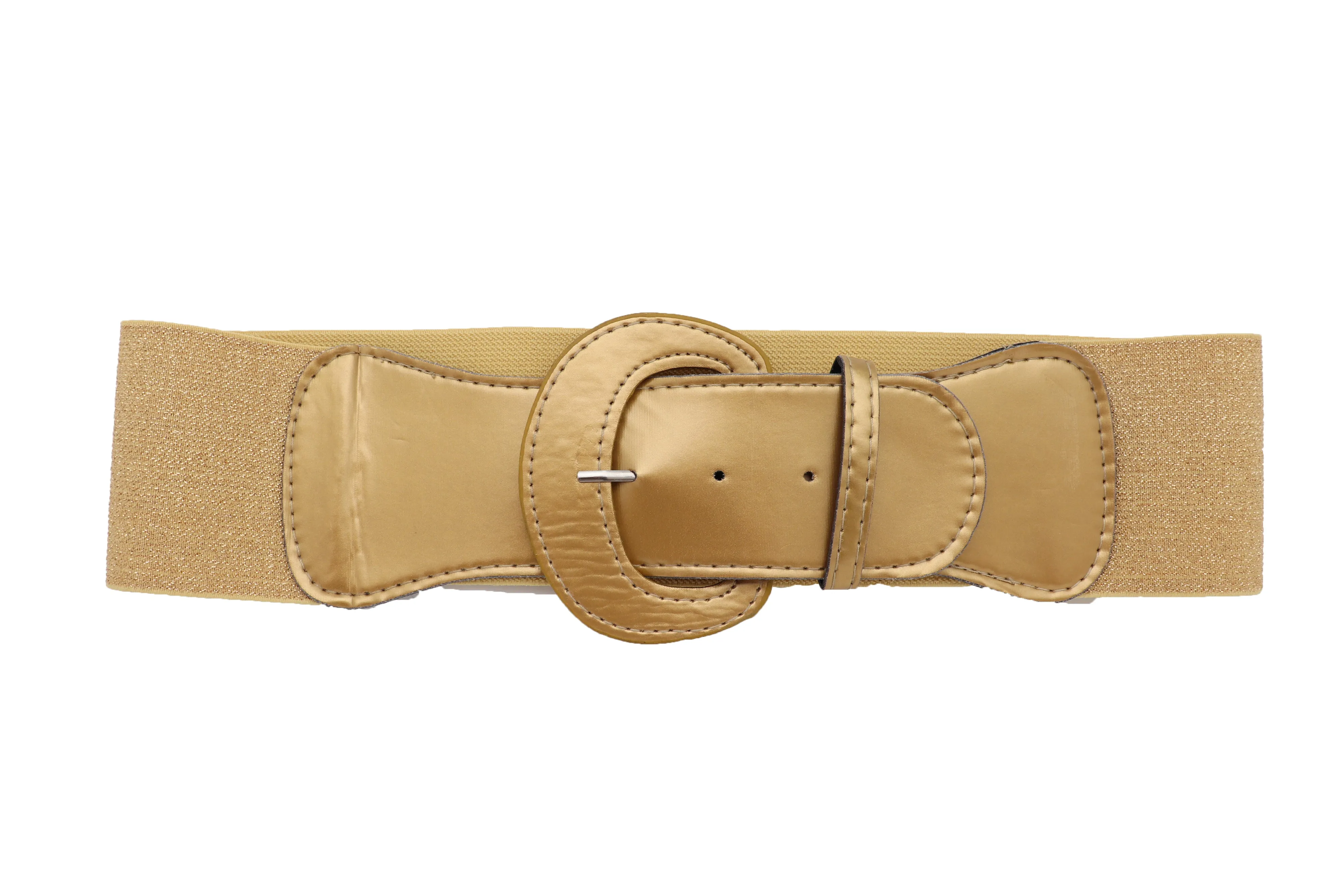 Women High Waist Hip Wide Elastic Gold Color Fashion Belt Big Buckle Adjustable Band Fits Size S M